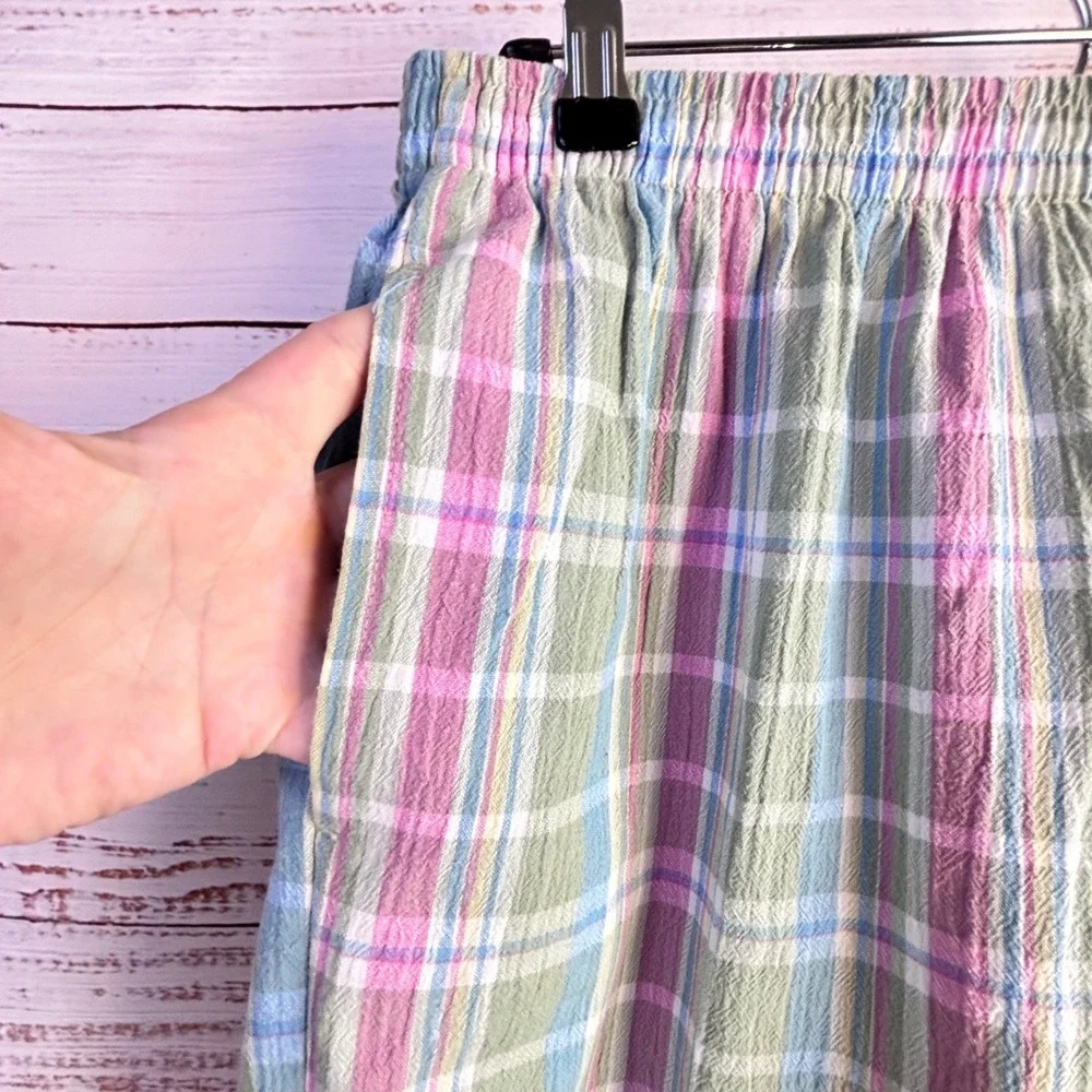 Grandmacore‎ Vintage Plaid Bermuda Shorts Blair L Green Pink Blue Cotton Blend